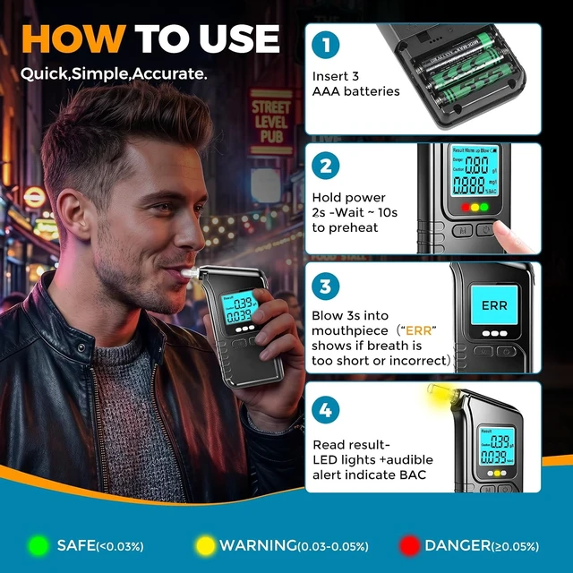 Alt view image 6 of 7 - Portable Digital Alcohol Breathalyzer BAC Tester with 20 Mouthpieces
