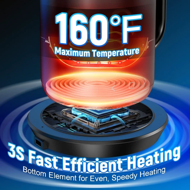 Alt view image 2 of 7 - Rechargeable Self-Heating Coffee Mug 14 Oz App-Controlled Smart Mug Warmer with LCD Screen, Fastest Heating & Adjustable Temp, 150-Min Battery Life