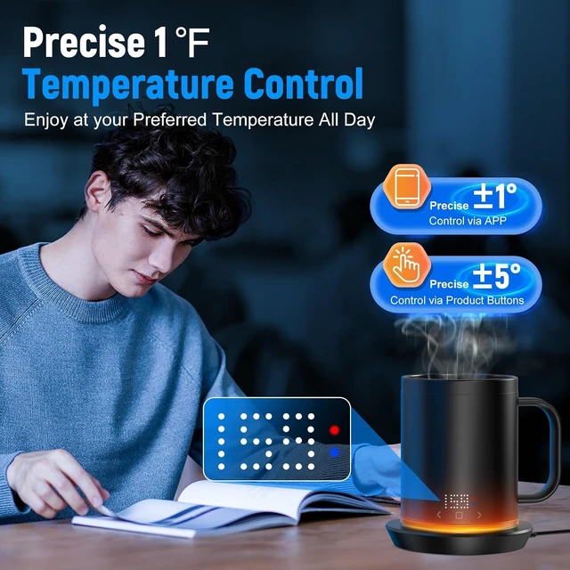Alt view image 4 of 7 - Rechargeable Self-Heating Coffee Mug 14 Oz App-Controlled Smart Mug Warmer with LCD Screen, Fastest Heating & Adjustable Temp, 150-Min Battery Life