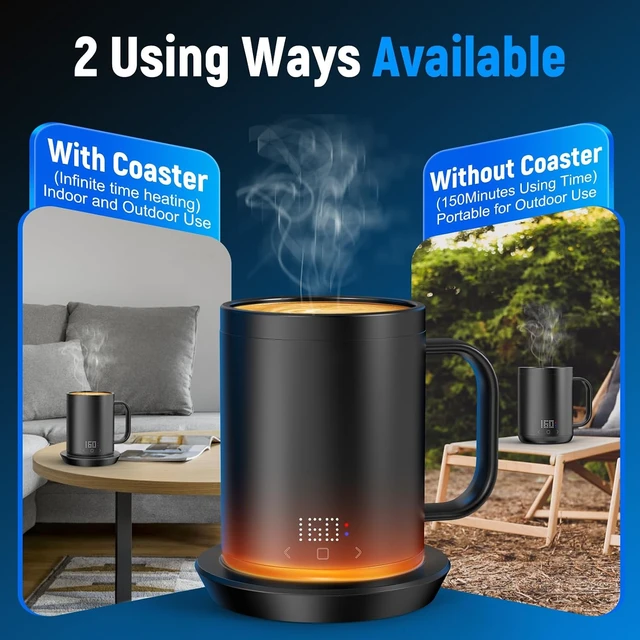 Alt view image 5 of 7 - Rechargeable Self-Heating Coffee Mug 14 Oz App-Controlled Smart Mug Warmer with LCD Screen, Fastest Heating & Adjustable Temp, 150-Min Battery Life