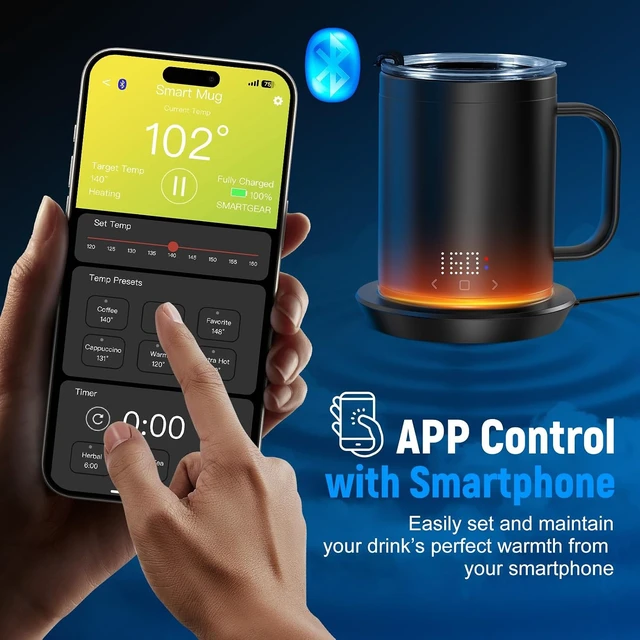 Alt view image 3 of 7 - Rechargeable Self-Heating Coffee Mug 14 Oz App-Controlled Smart Mug Warmer with LCD Screen, Fastest Heating & Adjustable Temp, 150-Min Battery Life