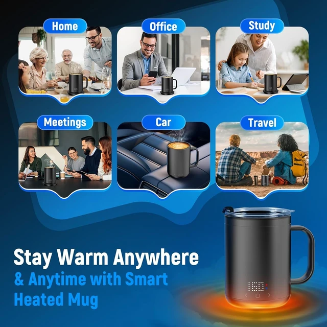 Alt view image 6 of 7 - Rechargeable Self-Heating Coffee Mug 14 Oz App-Controlled Smart Mug Warmer with LCD Screen, Fastest Heating & Adjustable Temp, 150-Min Battery Life