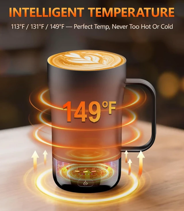 Alt view image 2 of 7 - 14oz Rechargeable Self-Heating Coffee Mug Temperature-Control Smart Cup Keeps Drinks Hot, Great Gift for Women & Slow Sippers