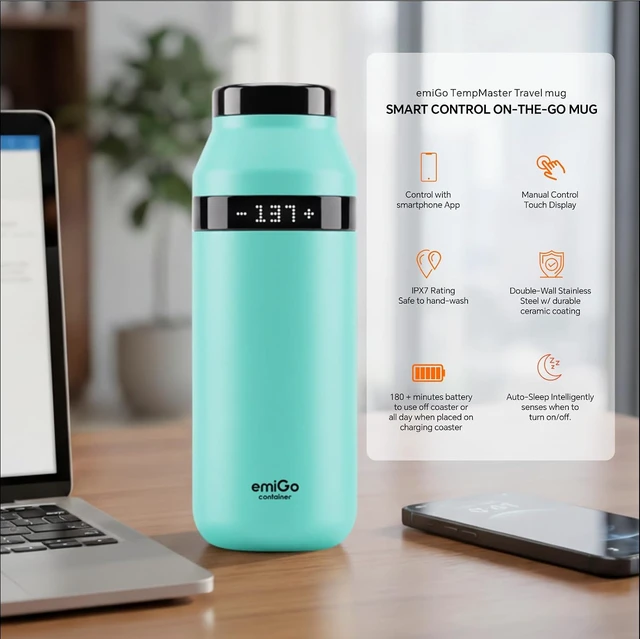 Alt view image 7 of 7 - emiGo TempMaster 16 oz Smart Heated Travel Mug with App & Manual Temp Control