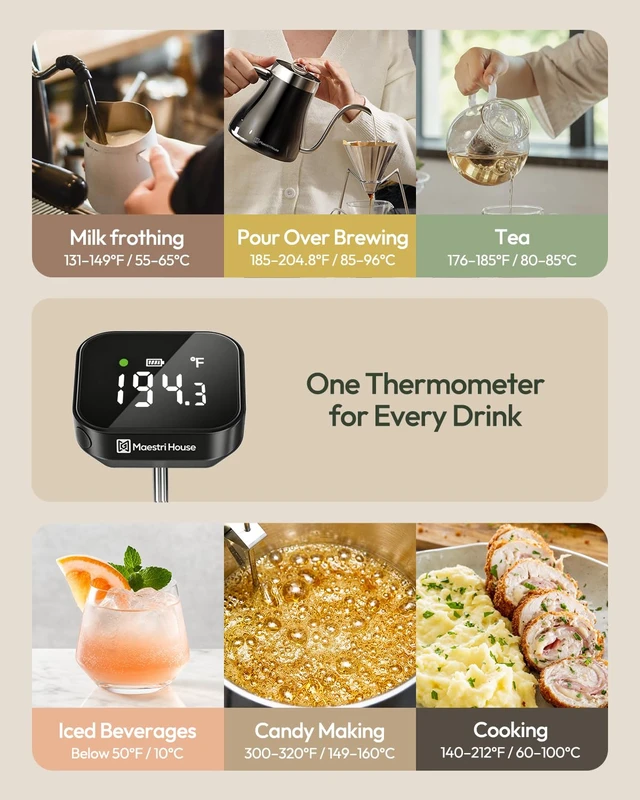 Alt view image 6 of 7 - Rechargeable Coffee Thermometer with 3-Color Temperature Indicator