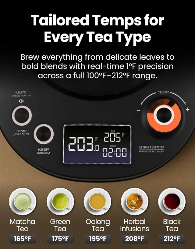 Alt view image 2 of 7 - Viante 0.8L Electric Gooseneck Kettle with Temp Control for Pour-Over Coffee & Tea