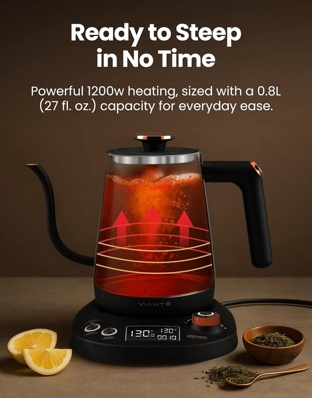 Alt view image 6 of 7 - Viante 0.8L Electric Gooseneck Kettle with Temp Control for Pour-Over Coffee & Tea