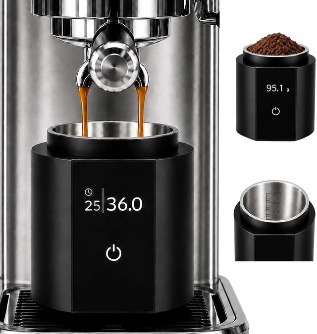 Main image of Espresso Scale with Auto Timer 3in1 SUS304 Dosing Cup, 0.1g/300g Precision, USBC Rechargeable OLED, Portable Shot Scale for Beans & Ground Powder (Black)