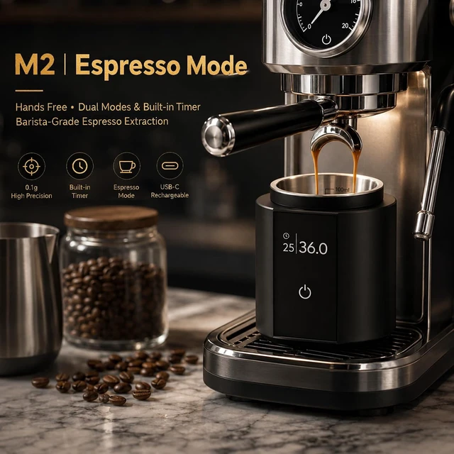 Alt view image 4 of 7 - Espresso Scale with Auto Timer 3in1 SUS304 Dosing Cup, 0.1g/300g Precision, USBC Rechargeable OLED, Portable Shot Scale for Beans & Ground Powder (Black)