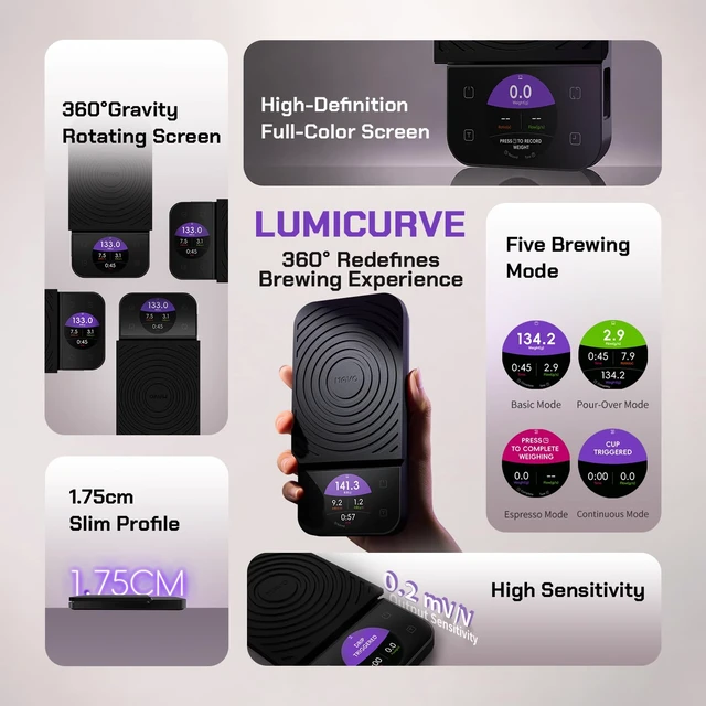 Alt view image 3 of 7 - Lumicurve Rechargeable Pour-Over Coffee Scale with Timer