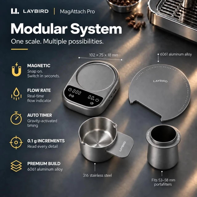 Alt view image 2 of 7 - MagAttach Pro Espresso & Pour-Over Coffee Scale with Timer