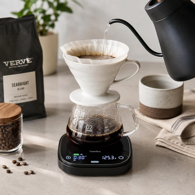Alt view image 7 of 7 - Smart Coffee Scale with Timer 5 Smart Modes, Rechargeable, Compact, Digital Display for Home Barista Espresso Brewing