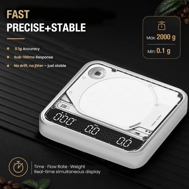 Alt view image 4 of 7 - Themis Ultra Smart Coffee Scale White Espresso Scale with Timer, Flow Rate, Ratio & Auto Mode, APP Bluetooth, Waterproof for Pour-Over & Espresso Brewing