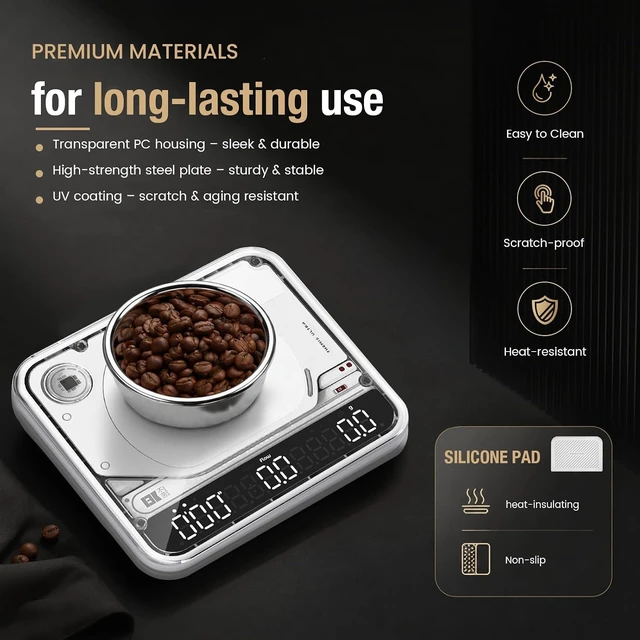 Alt view image 7 of 7 - Themis Ultra Smart Coffee Scale White Espresso Scale with Timer, Flow Rate, Ratio & Auto Mode, APP Bluetooth, Waterproof for Pour-Over & Espresso Brewing