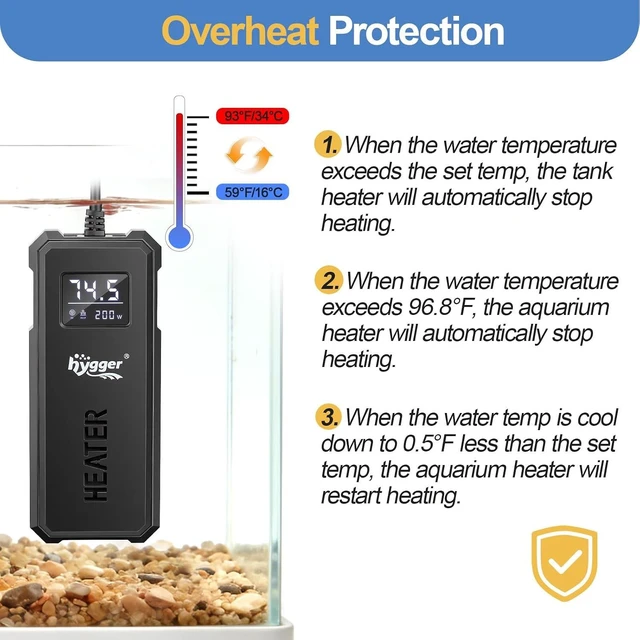 Alt view image 4 of 7 - Adjustable 50W/100W/150W/200W Titanium Aquarium Heater Auto Power-Off & High-Temp Protection for Saltwater & Freshwater Fish/Turtle Tanks