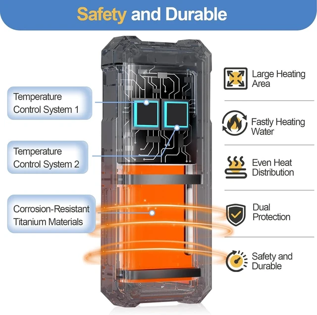 Alt view image 6 of 7 - Adjustable 50W/100W/150W/200W Titanium Aquarium Heater Auto Power-Off & High-Temp Protection for Saltwater & Freshwater Fish/Turtle Tanks