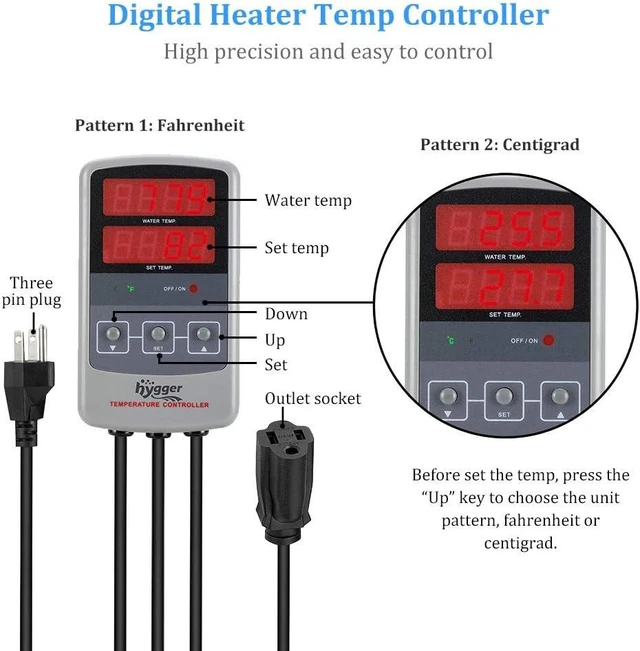 Alt view image 3 of 7 - 500W Titanium Aquarium Heater for Saltwater & Freshwater Digital Submersible Heater with External IC Thermostat & Thermometer for 60-120 Gallon Tanks