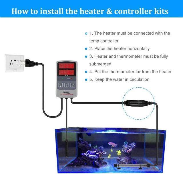 Alt view image 5 of 7 - 500W Titanium Aquarium Heater for Saltwater & Freshwater Digital Submersible Heater with External IC Thermostat & Thermometer for 60-120 Gallon Tanks