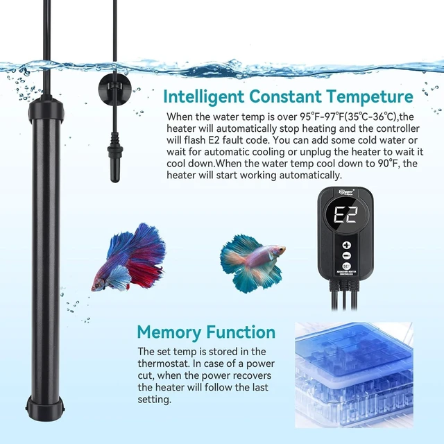 Alt view image 4 of 6 - 300W Titanium Aquarium Heater with Digital LED Controller & Temperature Probe Submersible, Temperature Calibration for 50-60 Gallon Saltwater/Freshwater Tanks