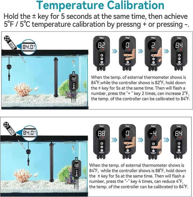 Alt view image 5 of 6 - 300W Titanium Aquarium Heater with Digital LED Controller & Temperature Probe Submersible, Temperature Calibration for 50-60 Gallon Saltwater/Freshwater Tanks