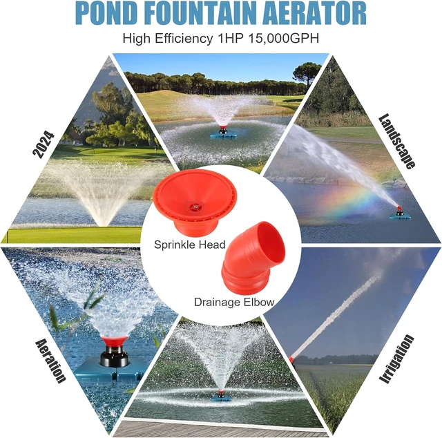 Alt view image 2 of 7 - Pond Fountain Aerator F2 1HP 750W 15000GPH Floating Fountain Pump