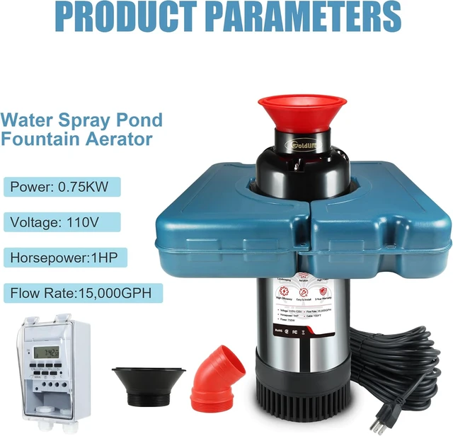 Alt view image 6 of 7 - Pond Fountain Aerator F2 1HP 750W 15000GPH Floating Fountain Pump