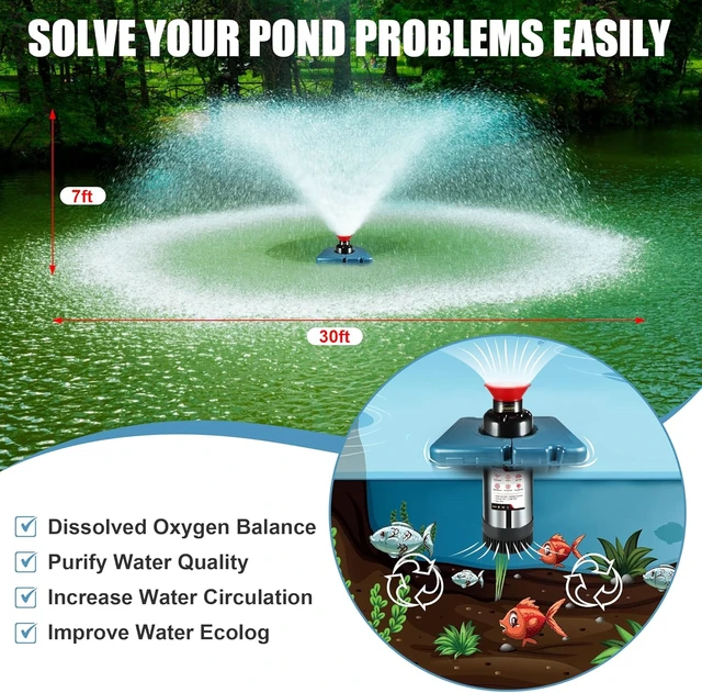 Alt view image 4 of 7 - Pond Fountain Aerator F2 1HP 750W 15000GPH Floating Fountain Pump