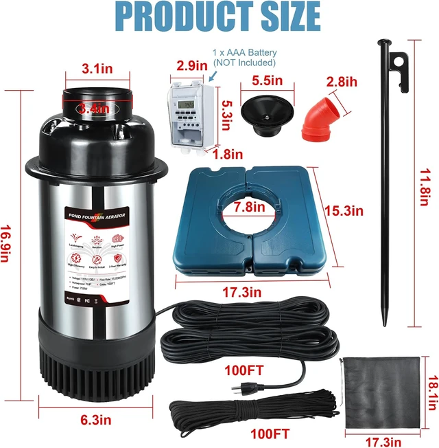 Alt view image 7 of 7 - Pond Fountain Aerator F2 1HP 750W 15000GPH Floating Fountain Pump