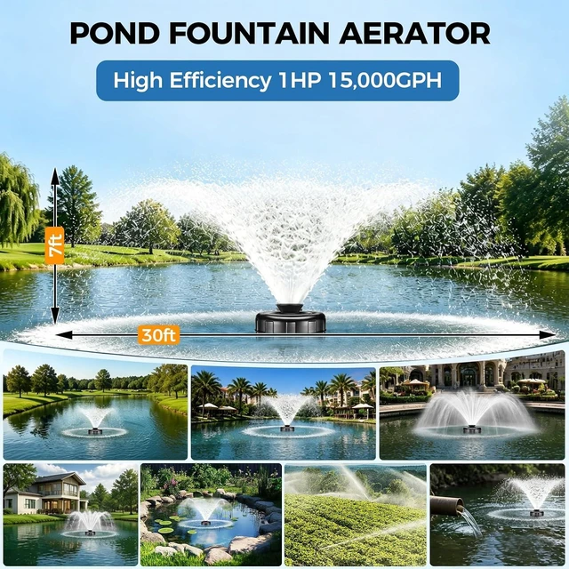 Alt view image 6 of 7 - Stainless Steel Pond Fountain Aerator 1HP 110V 15000 GPH