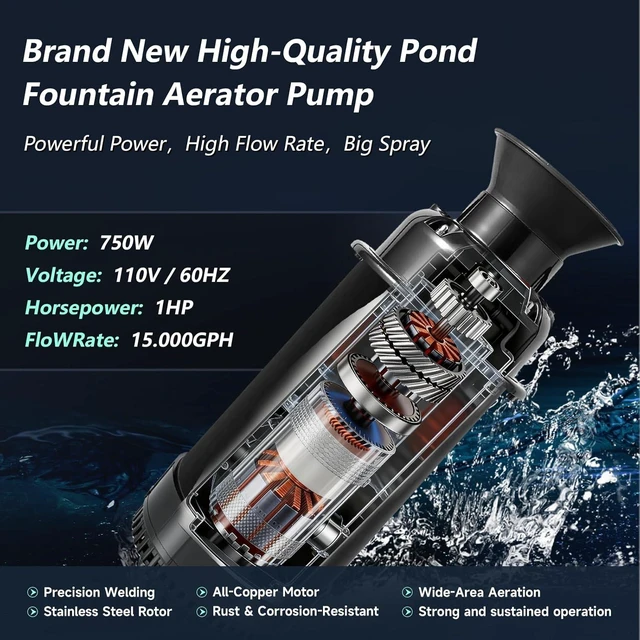 Alt view image 4 of 7 - 1HP 110V Floating Pond Fountain Aerator Pump