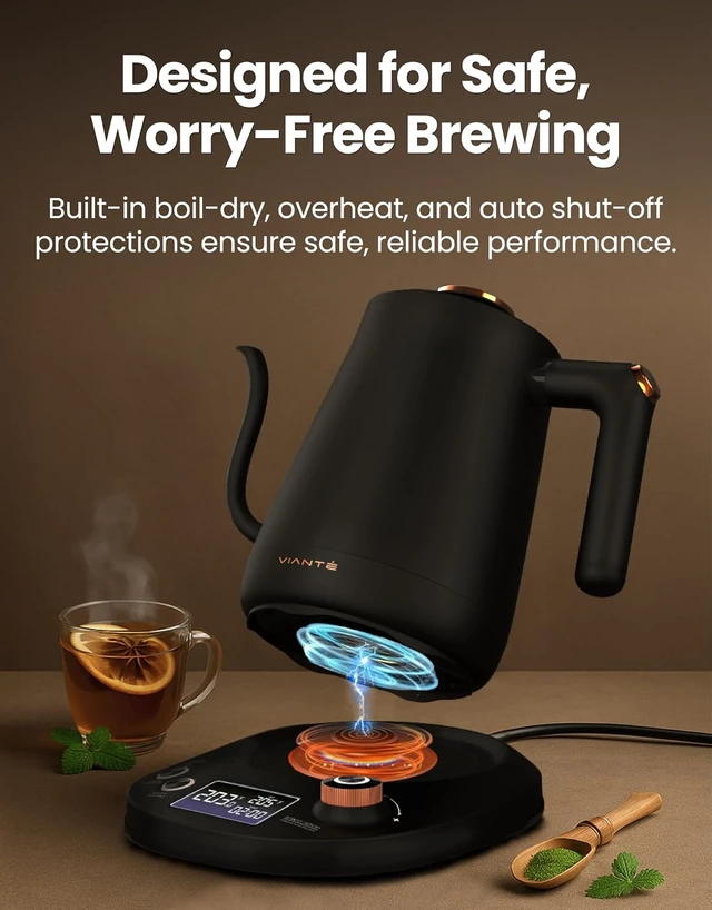 Alt view image 7 of 7 - Viante 0.8L Electric Gooseneck Kettle with Temp Control for Pour-Over Coffee & Tea