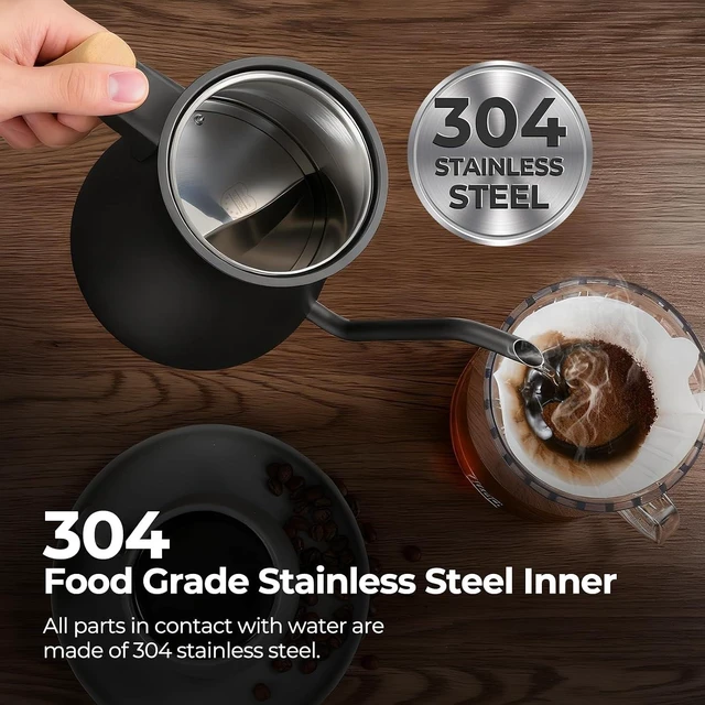 Alt view image 5 of 7 - P901 Gooseneck Electric Kettle with ±1°F Temperature Control 0.9L 1200W Rapid Boil, 6-Hour Keep Warm, 304 Stainless Steel & BPA-Free for Pour-Over Coffee & Tea
