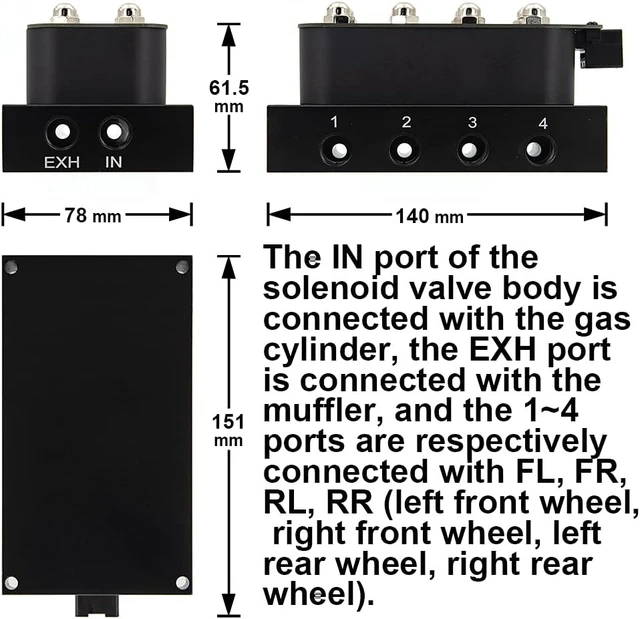 Alt view image 7 of 7 - 12V 8-Valve Air Ride Suspension Solenoid Manifold with 5M 9-Switch Wired Remote Controller & Five Display Air Pressure Gauges (Blue)