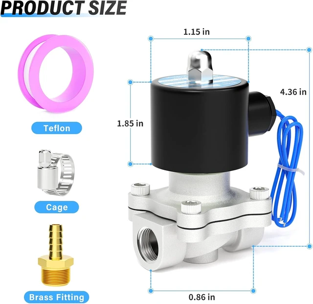 Alt view image 2 of 7 - 1/2 Inch NPT 304 Stainless Steel DC12V Electric Solenoid Valve 2S160-15, Normally Closed, for Water, Air & Diesel