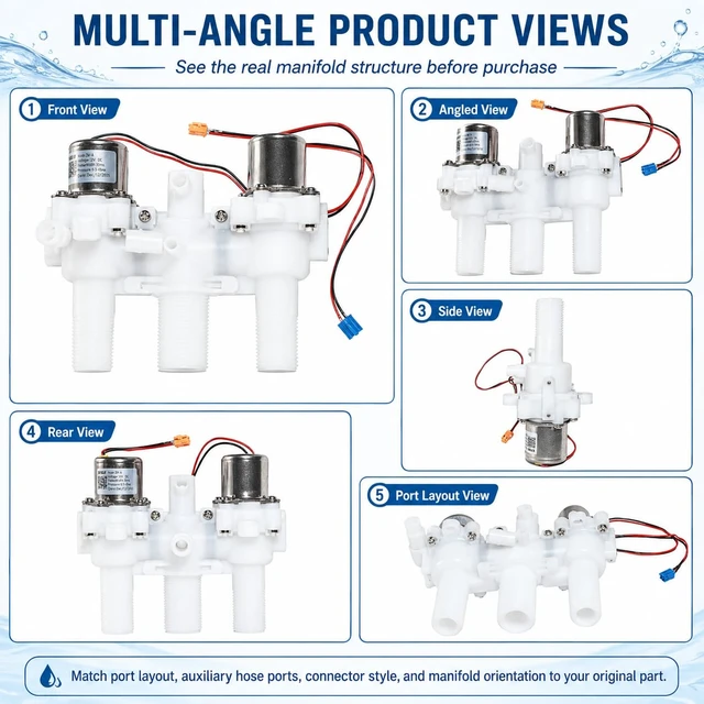 Alt view image 5 of 7 - 12V DC Smart Toilet Bidet Dual Solenoid Water Valve Manifold OE# ZNF-DC12V (ZNF-A), 0.5-8bar, 30ms Pulse Width, 3 Threaded Ports, Relay Control, Verify Pinout