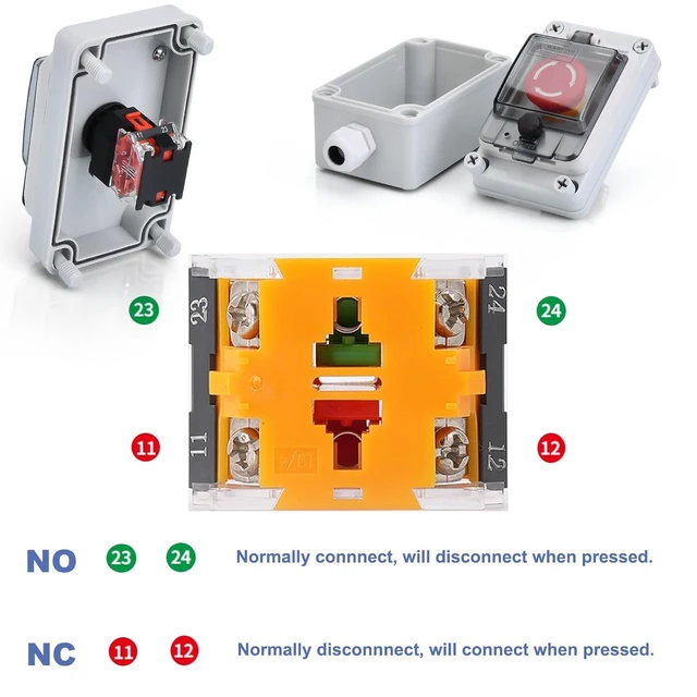 Alt view image 7 of 7 - Emergency Stop Button with Box 660V 10A E-Stop Shut-Off Switch