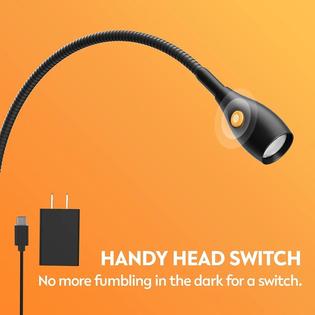 Alt view image 3 of 7 - Minimalist Clip-On Reading Light Head Switch Headboard Book Lamp