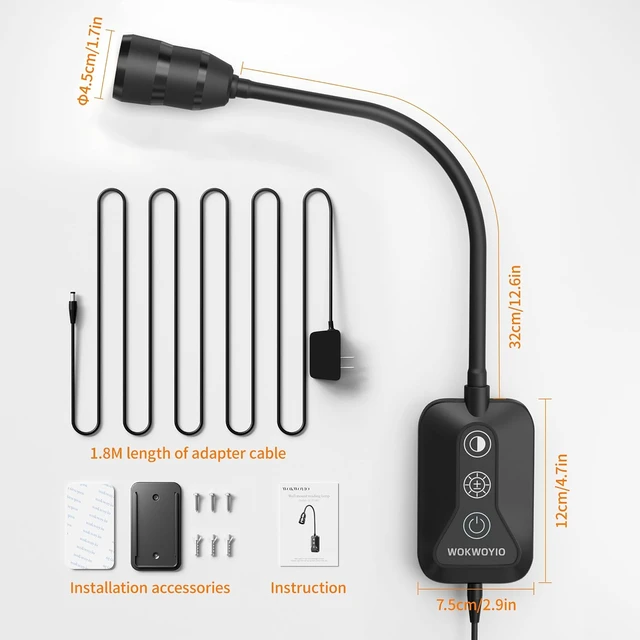 Alt view image 7 of 7 - LED Wall-Mounted Reading Light with Wave Sensor/Touch Switch 5 Color & 5-Level Dimmable, USB-C Charging, Eye-Care Bedside Lamp for Bed & Headboard (Black)