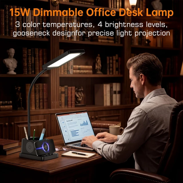 Alt view image 3 of 7 - LED Desk Lamp with Storage & 15W Fast Wireless Charger for Home Office