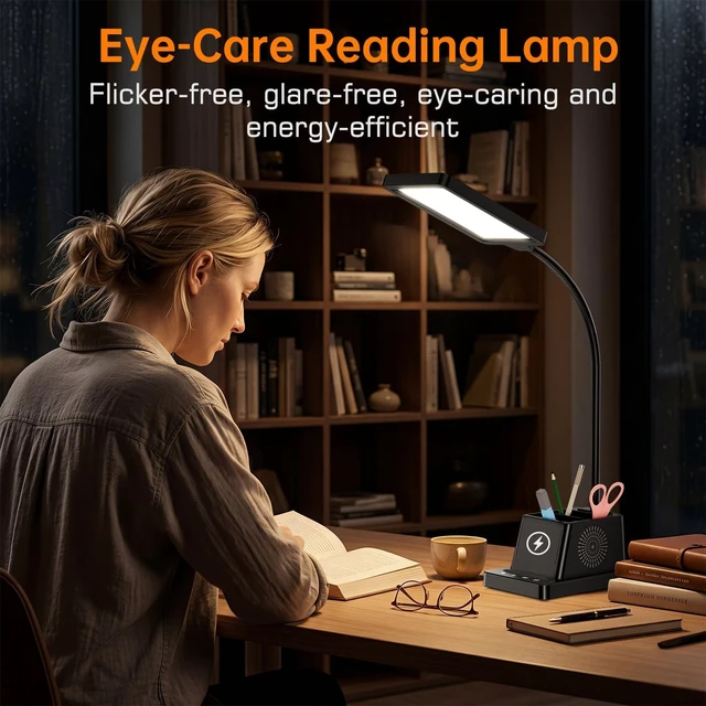 Alt view image 4 of 7 - LED Desk Lamp with Storage & 15W Fast Wireless Charger for Home Office