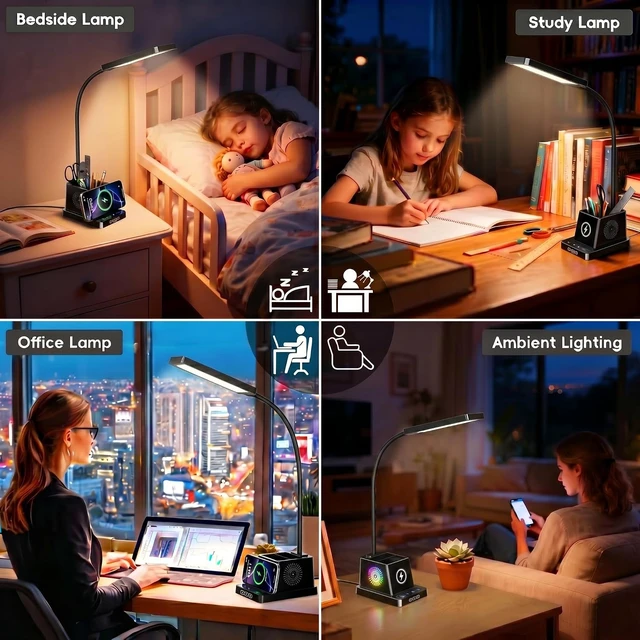 Alt view image 6 of 7 - LED Desk Lamp with Storage & 15W Fast Wireless Charger for Home Office