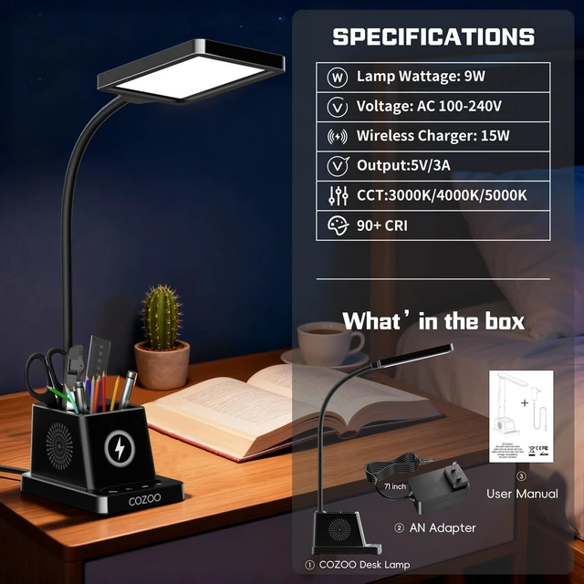 Alt view image 7 of 7 - LED Desk Lamp with Storage & 15W Fast Wireless Charger for Home Office