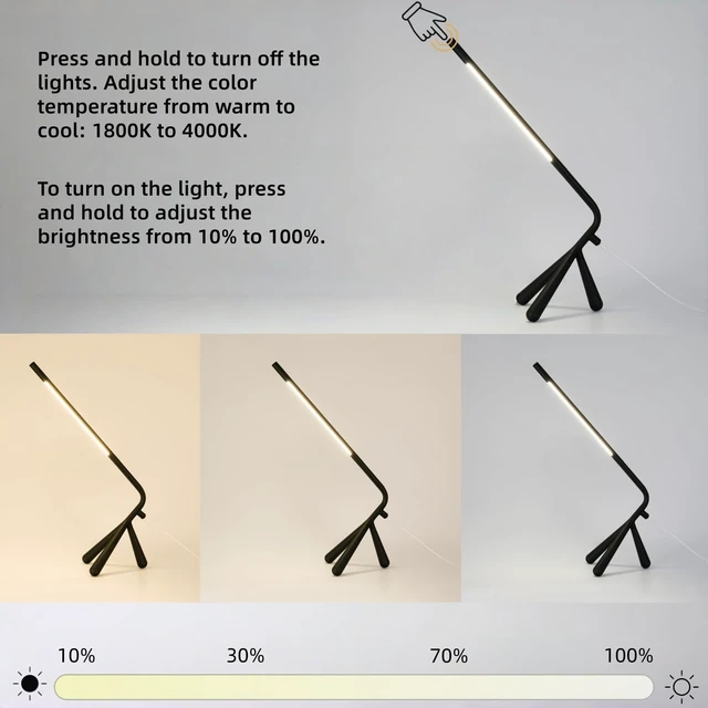 Alt view image 2 of 7 - Creative LED Desk Lamp with USB Type-C Stepless Dimming Eye-Caring Reading Light for Home Office, Bedroom & College Dorm (Black)