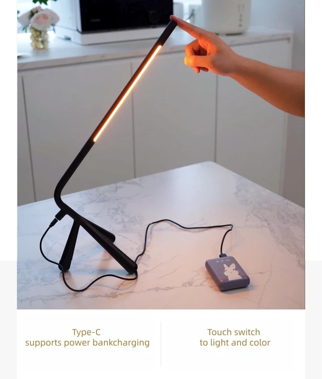 Alt view image 6 of 7 - Creative LED Desk Lamp with USB Type-C Stepless Dimming Eye-Caring Reading Light for Home Office, Bedroom & College Dorm (Black)