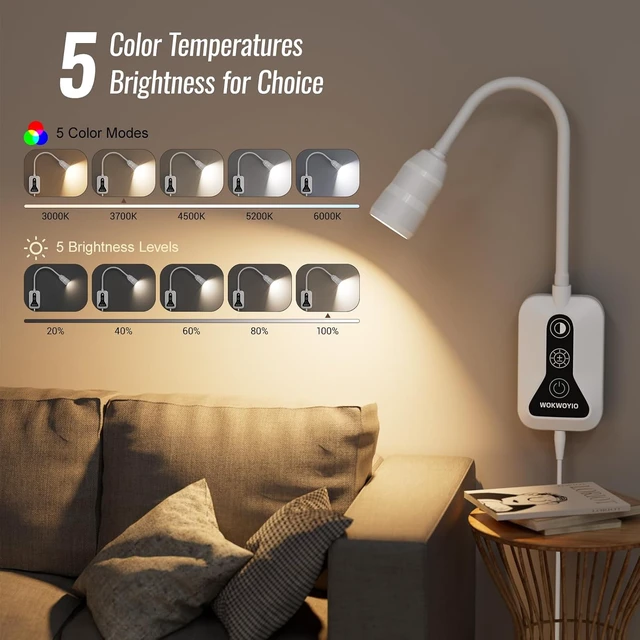 Alt view image 3 of 6 - Dimmable Wall-Mounted Reading Light for Bed, Bedside Headboard, 2-Pack