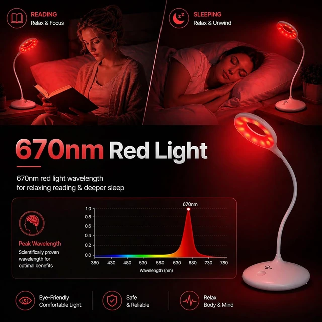 Alt view image 2 of 7 - Desk Lamp with 670nm Red Light Therapy for Reading, Sleep & Bedroom