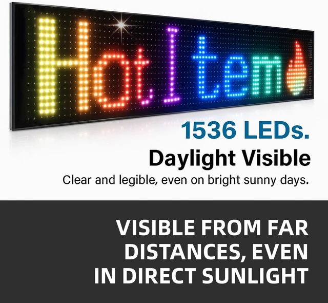 Alt view image 2 of 7 - 15"x4" Programmable LED Sign for Storefronts Bluetooth APP Control, Stick-On, USB Powered, IP65 Waterproof Advertising Display