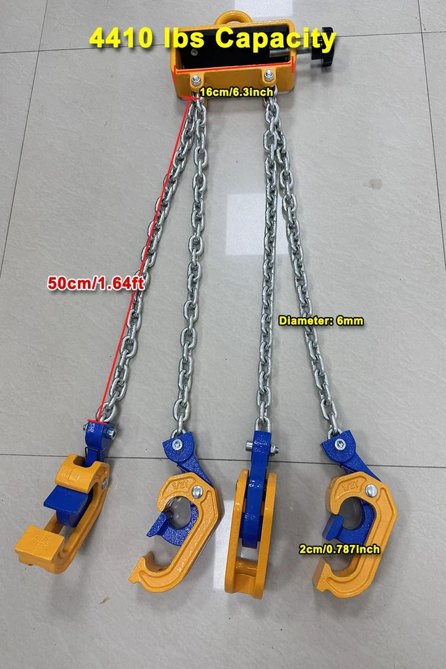 Alt view image 3 of 7 - 2-Ton Barrel Lifting Chain for Plastic & Steel Drums 4410LBS, 20in, 4 Hooks, Drum Lifter Clamp for 55-Gallon Drums, Fits Crane & Forklift 2T- 4Hooks