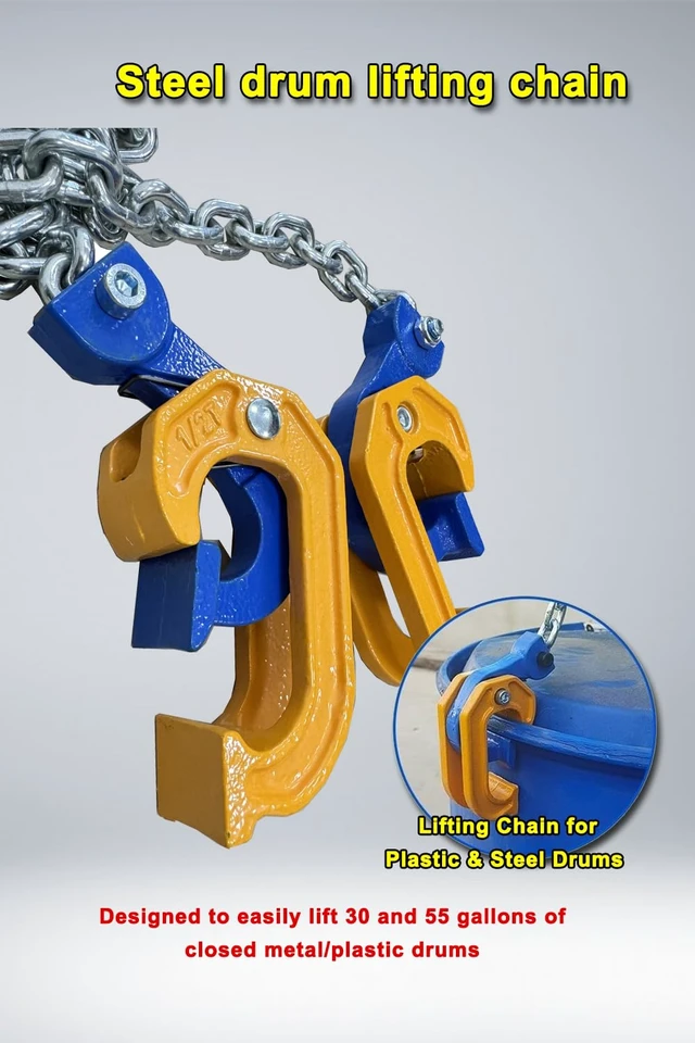 Alt view image 4 of 7 - 2-Ton Barrel Lifting Chain for Plastic & Steel Drums 4410LBS, 20in, 4 Hooks, Drum Lifter Clamp for 55-Gallon Drums, Fits Crane & Forklift 2T- 4Hooks