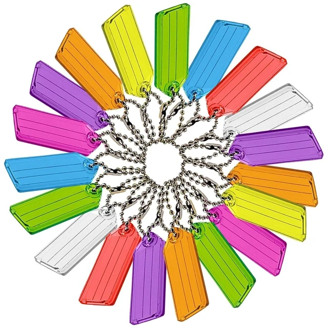 Main image of Colored Key Tags with Ball Chain Display Box of 100 Assorted Tags (10100)